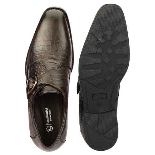 Image of Leatherful Single Monk Strap Shoe, Genuine Leather, Black, TPR Sole, Nappa Leather Lining