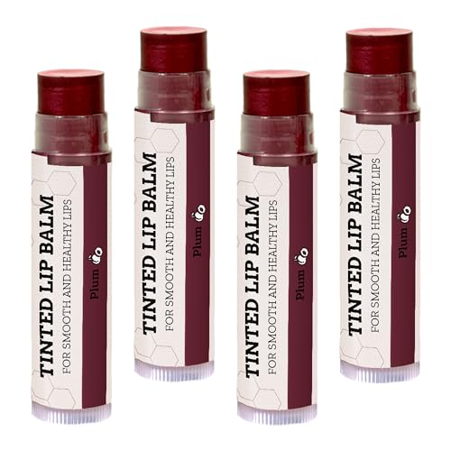 Earth's Daughter Tinted Lip Balm 4 Pack of Plum Color - Beeswax, Coconut Oil, Cocoa Butter, Vitamin E -Moisturize and Beautify, Paraben Free