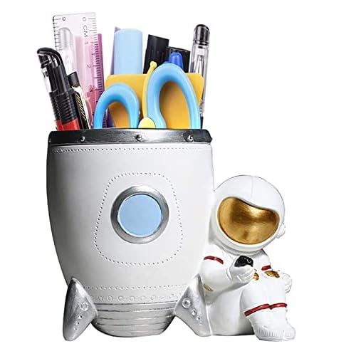 Astronaut Pen Holder Stand for Desk Pencil Holder, Spaceman Resin Desk Organizer Decorative Accessories Ideal Gift for Office Decor (White)