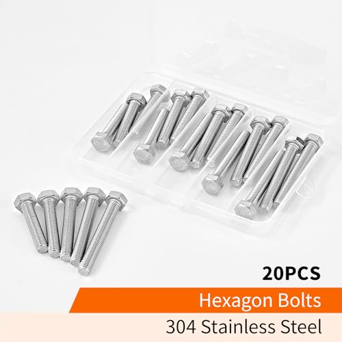 Image of M8 x 40mm 45mm 50mm 55mm 60mm Heavy Duty Hexagon Bolts Hex Head Screws, 304 Stainless Steel, Machine Fully Thread, Metric, Bright Finish, Assortment Kit 20PCS