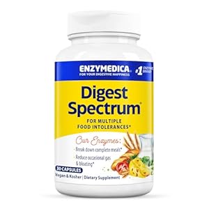 Enzymedica Digest Spectrum, Digestive Enzymes for Multiple Food Intolerances, Offers Fast-Acting Gas & Bloating Relief, 30 Count