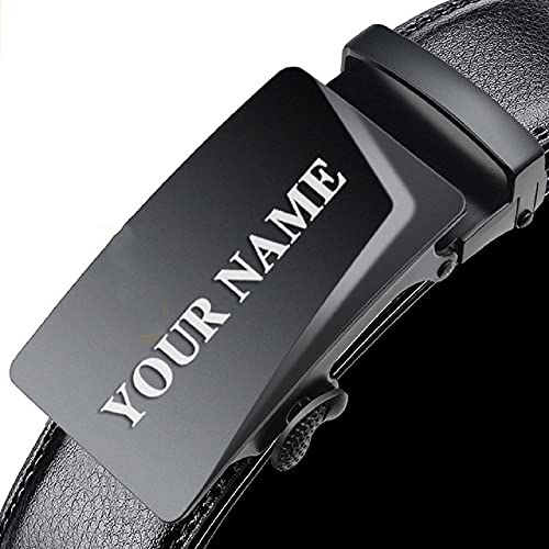 Engrave Name and Logo Personalized Automatic Buckle Leather Belts 130 140 150 160 170cm Large Plus Size Men Belt Father's Day Gift, Black2