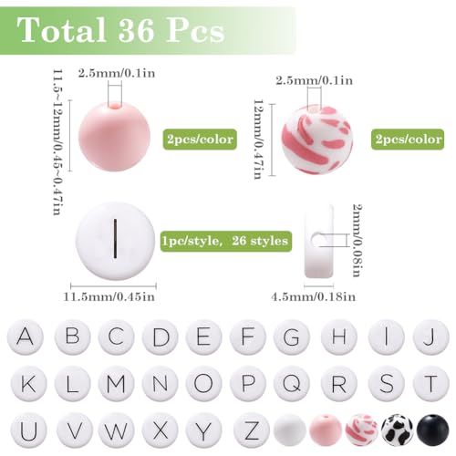 SUNNYCLUE 1 Box 36Pcs Silicone Letter Beads Bulk Alphabet Beads English A-Z Capital White Black Pink Flat Round Loose Beads for jewellery Making Beads DIY Crafts Necklace Bracelet Keychain Beginners - Image 2