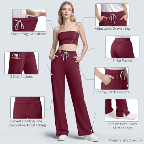 Image of Women's 7-Pocket Scrub Pants - Straight Leg, Mid-Rise, Drawstring | Soft stretch knit Mid-rise drawstring Side slits Wrinkle-resistant Machine washable For nurses /doctors /vets