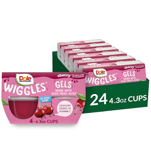 Dole Wiggles No Sugar Added Cherry Fruit Juice Gel Snacks, 24 cups
