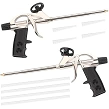 Hromee Professional Grade 7.5 Inch Heavy Duty Spray Foam Dispensing Gun with Non-stick teflonized basket and needle valve, Bead Adjustment Valve, 2PACK BLack
