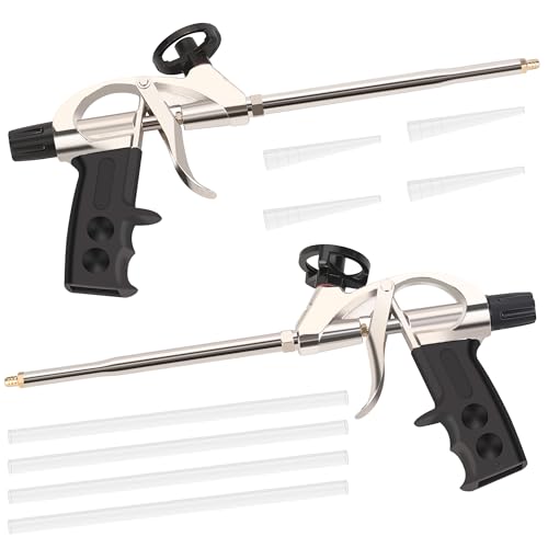 Hromee Professional Grade 7.5 Inch Heavy Duty Spray Foam Dispensing Gun with Non-stick teflonized basket and needle valve Bead Adjustment Valve 2PACK BLack