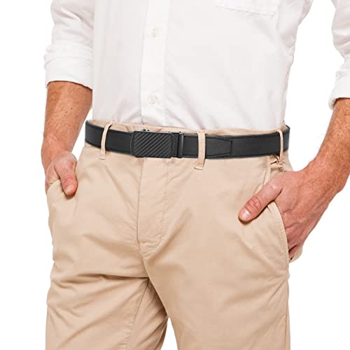 Image of Chaoren Leather Ratchet Belt 2 Pack Dress with Click Sliding Buckle 1 3 /8 inch in Gift Set Box - Adjustable Trim to Fit