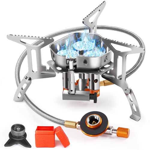 AUTOPkio Estufa de Camping 6800W, Hornillos PortÃ¡tiles de Acampada a Prueba de Viento Actualizado con 3 Cabezas de Quemador Encendido PiezoelÃ©ctrico para Caminar, Picnic