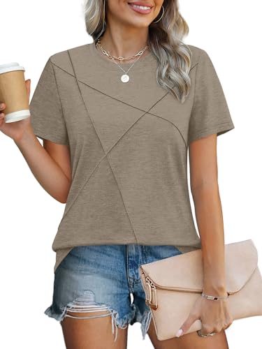Image of XIEERDUO Womens Summer Tops 2026 Pleated Round Neck Short Sleeve Shirts Business Casual