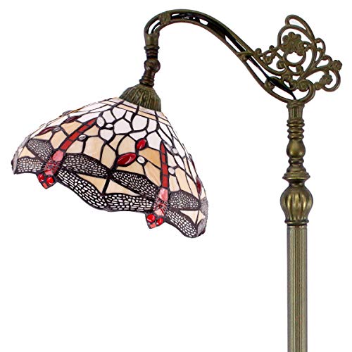 Tiffany Floor Lamp 64 Tall Industrial Pole Vintage Boho Dragonfly Stained Glass Standing Corner Bright Reading Light Arched Gooseneck Adjustable Living Room Kids Bedroom Office Farmhouse WERFACTORY