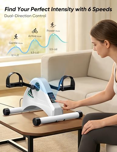 Image of Under Desk Bike Pedal Exerciser for Seniors, LUBBYGIM Mini Exercise Bike for Physical Therapy, Electric Motorized Foot Pedal Machine for Arm and Leg Fitness, 6 Speed Levels