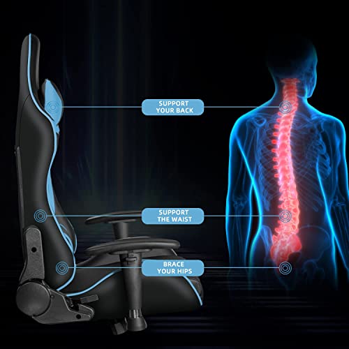 Dualthunder Gaming Chairs, Gaming Chairs For Adults Teens Gamer, Ergonomic Video Game Chairs High Back Computer Chairs, Blue Racing Reclining Office Chairs Adjustable Headrest And Lumbar Support #TOP2