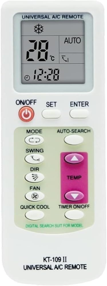 Universal AC Remote Control KT-109 II, Easy Setup, Works With Most AC and Splits