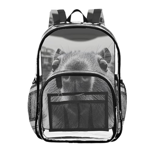 Capybara Surprise Funny Clear Backpack, PVC Transparent Bag with Large Capacity for Boys, Girls, Men, Women, See Through Bookbag for School Work College Travel