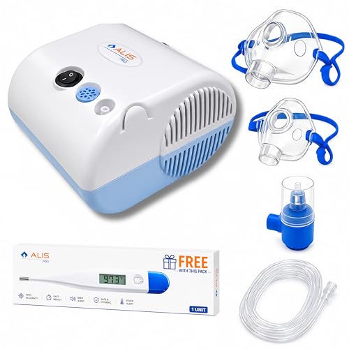 Image of Alis Nebulizer Machine for Adults & Kids with Digital Thermometer | Compressor Nebulizer for Asthma, Cough & Cold | Complete Mask Kit, Low Noise | 2 Years Warranty
