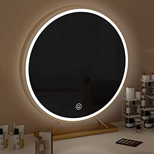 Espelho independente de mesa com luzes de LED, espelho de maquiagem grande redondo para quarto, mold