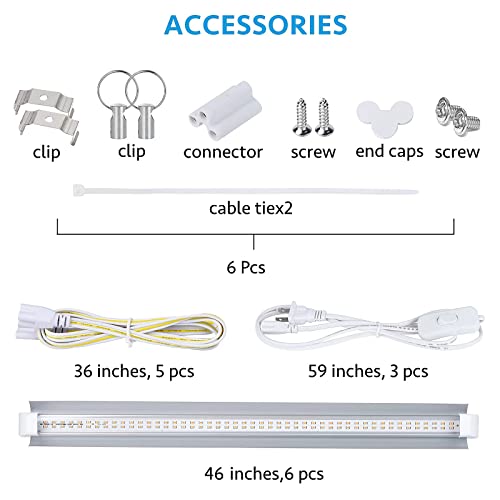 Grow Light for Indoor Plants, 4ft T8, 270W (6 x 45W), Super Bright Full Spectrum Sunlight LED Grow Lights, 6-Pack