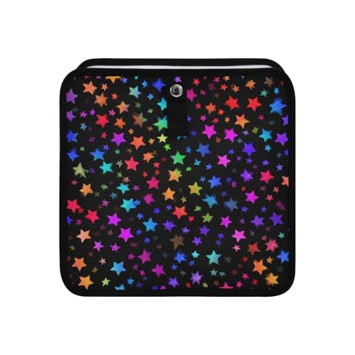 Image of Car Trash Can Organizer Bin with Adjustable Strap for Back Front Seat Console Waterproof Leakproof Collapsible Portable 11 Inch Vibrant Rainbow Stars