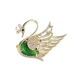 Vintage Green Emerald Swan Brooch for Women, Exquisite Crystal Rhinestone Wedding Lapel Pin, Elegant Flower-Inspired Fashion Jewelry Gift for Her