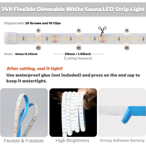 Image of SuperlightingLED DC24V LED Tape 6000K Sauna Lights for inside Sauna, Flexible High Temperature Rated & IP68 LED Strip Light Water-submersible, 600 LEDs Bright & 5m 16.4ft Long (6000K Daylight White)