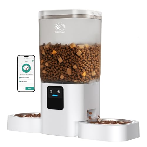Frienhund Automatic Cat Feeders 2 Cat with Slow Feed: 7L Dual Automatic Dog Feeder with 5G WiFi, Double Auto cat Food Dispenser for Multiple Pets, Detachable for Easy Clean - 29 Cup (ACF190W-B)