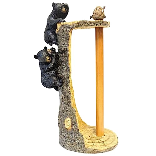 BestGiftEver Black Bear Climbing Tree Paper Towel Holder Stand Dispenser, Rustic Woodland Home Kitchen Countertop Decor - Wildlife Themed Paper Towel Holder for Cabin, Lodge, and Rustic Kitchens
