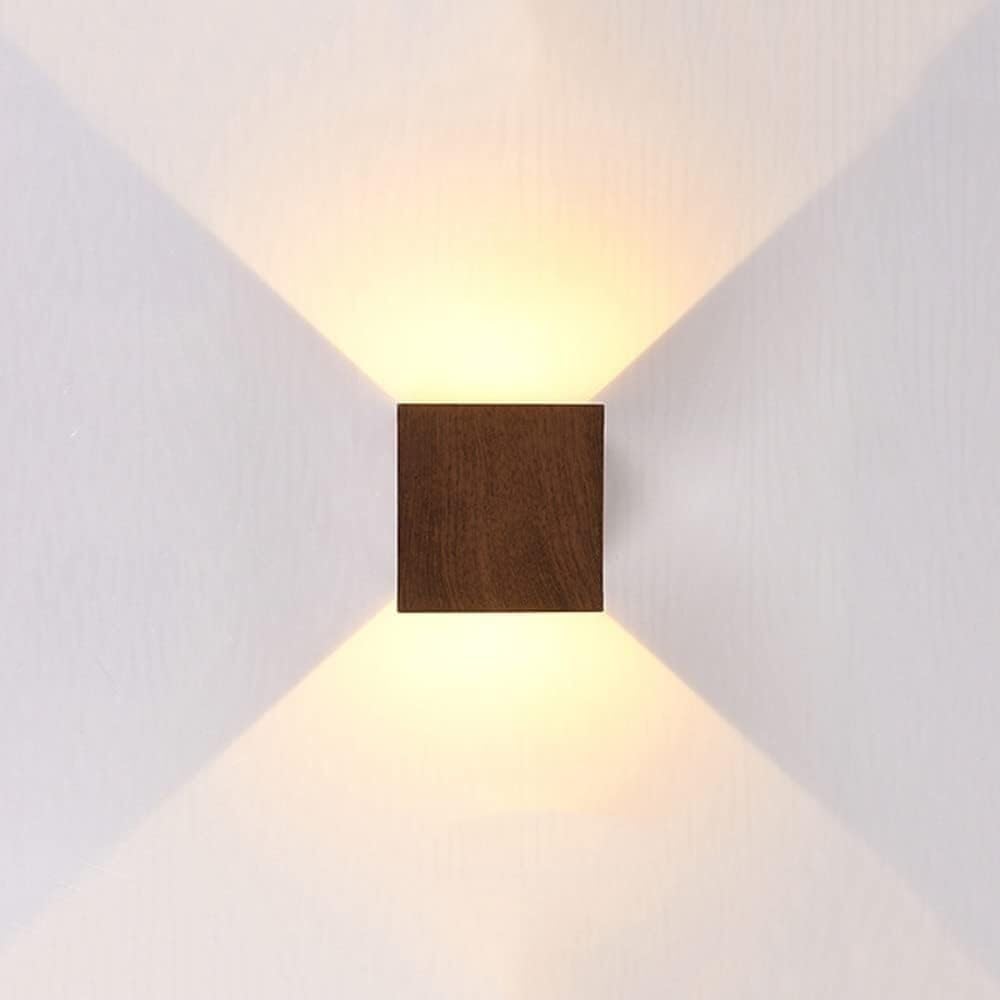 ZETION Nordic LED Wall Lamp, Up and Down Metal Wall Light, Wood Pattern Indoor Sconce for Bedroom, Living Room, Hallway, Walnut-3000K