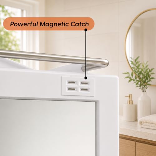 Image of CIPLA PLAST Rich Look Plastic Wall-Mounted Bathroom Mirror Cabinet with Storage Shelves, Single Door, Bathroom Mirror Cabinet with Towel Holder (White)
