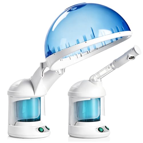 SUPER DEAL Hair Steamer PRO 3 in 1 Multifunction Ozone Facial Steamer with Bonnet Hood Attachment, Hair Therapy & Face Steamer for Personal Care Use at Home or Salon