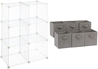 Amazon Basics 6 Cube Interlocking Storage Unit with Metal Wire Mesh - 60 Pounds / 27kg Shelf Maximum Weight Capacity, Off White