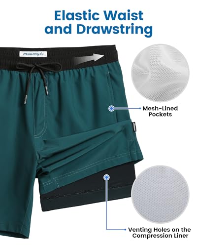 Image of maamgic Mens Swim Trunks with Compression Liner 7 Inch Inseam Mens Bathing Suit Quick Dry Swimming Trunks Swimsuit