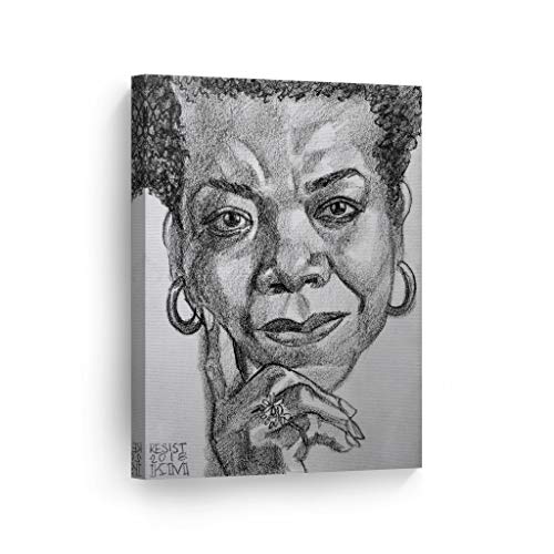 Smile Art Design Maya Angelou by Kenney Mencher, African American Poet Portrait Sketch Canvas Print Living Room Decor Wall Art Bedroom Home Decor Artwork Ready to Hang Made in USA - 12x8