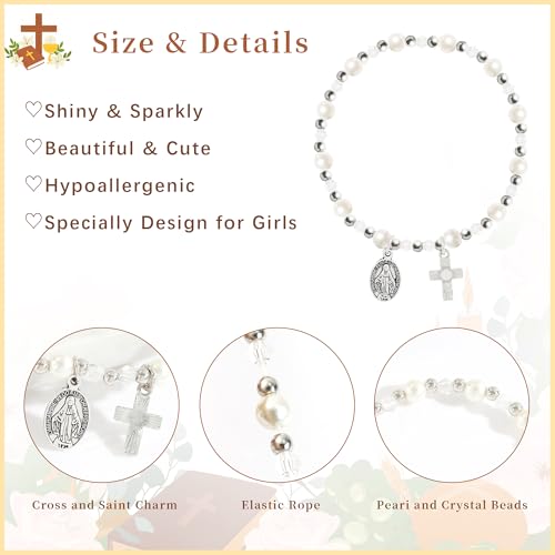 Image of BAYLAY First Communion Baptism Confirmation Gifts for Kids Girls - Cross Bracelet for Girls Pearl Bracelet First Communion Baptism Confirmation Bracelet