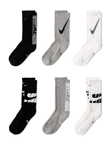 Image of Nike Unisex Kids' Everyday Cushioned Crew Socks (6-Pack) | Boys and Girls