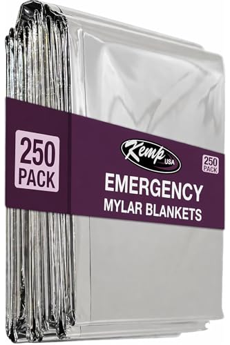 Image of Kemp USA Emergency Mylar Blanket Lightweight Thermal Reflective Survival Blanket First Aid Disaster Preparedness Camping Vehicle Bug Out Bag Emergency Supply Gear (250)
