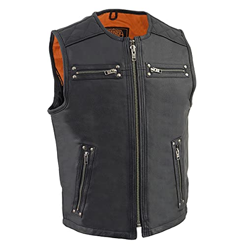 Image of Milwaukee Leather MLM3550 Men's Black Zipper Front Long Length Leather Vest - Large