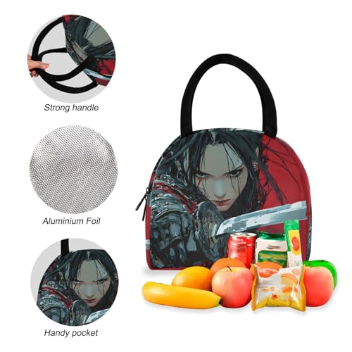 Backpack Lunch Box Set Large Capacity Travel Backpacks and Insulated Lunch Bag for Commute Hiking Picnic Japanese Anime Samurai Print4