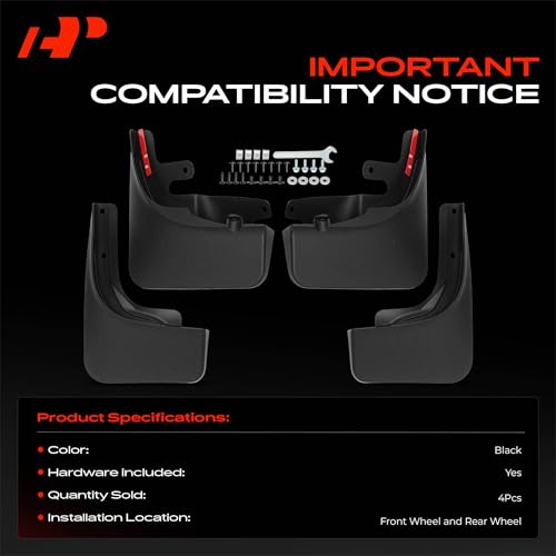 Image of A-Premium Mud Flaps Compatible with Rivian | for R1T 2022 2023 2024, No Drilling Required Mud Guards with Hardware Kits, Set of 4 Front and Rear(Not for Rivian R1S)
