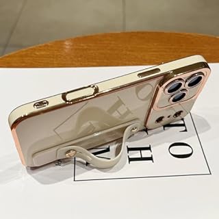 Lafunda for iPhone 17 Pro Max Case Cute, Luxury Gold Plated for Women Girls Elegant Cover with Wrist Strap Kickstand Camera Protection Shockproof Silicone Phone Case for iPhone 17 Pro Max, White