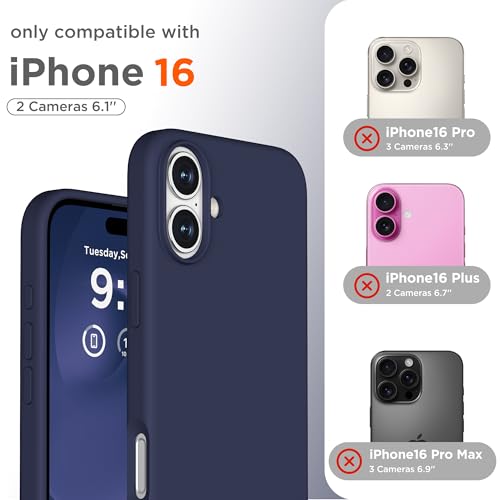 Image of Magnetic for iPhone 16 Case, Compatible with MagSafe, Liquid Silicone Phone Cover with Screen Protector & Camera Protector, Soft Anti-Scratch Microfiber Lining Inside 6.1 inch, Midnight Blue