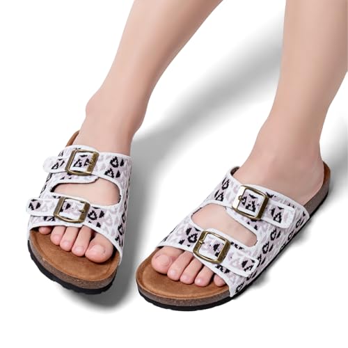 Image of Women's Comfy Arch Support Cork Footbed Adjustable Knitting Straps Indoor and Outdoor Slides Sandals