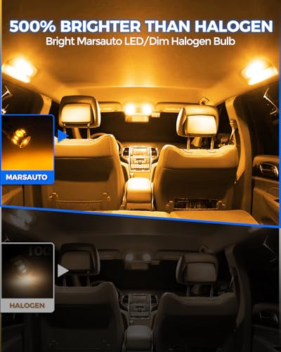 Image of Marsauto Upgraded 194 LED Light Bulb Amber Yellow, 168 2825 T10 W5W LED Light for License Plate Lights Dome Map Door Courtesy Trunk Marker Light, 500% 360 LED Replacement Super Bright Pack of 10