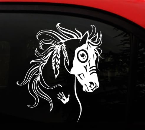 Calcomanía de caballo de la guerra nativa americana, AMIART® Vinilo Ecuestre Art - I Love My Horses - Calcomanía de caballo tribal con símbolos