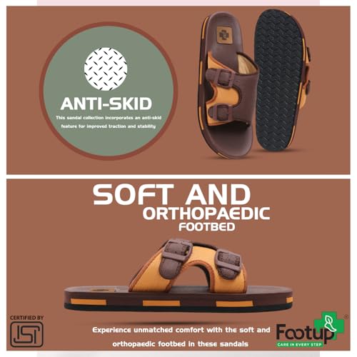 Image of FOOT UP Men's Orthopedic Comfort Slippers | Dual Buckle Casual Sandals with Soft Cushioned Footbed, Arch Support & Anti-Skid Lightweight Sole - Everyday Wear & Indoor Outdoor Use
