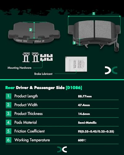 Image of SCITOO D1521 D1086 Front Ceramic Rear Semi-Metal Disc Brake Pad Set 8PCS w /Hardware Fit For Honda For Accord Crosstour 2011,For Crosstour 2012-2015,For CR-V 2012-2016
