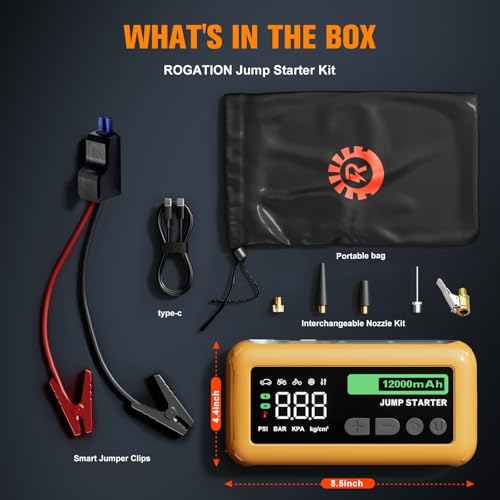 Image of Jump Starter with 150PSI Air Compressor, 2000A Peak 12V Booster, 10000mAh Portable Car Battery Jump Starter, Up to 10L Gas /8L Diesel Engines, 33W Bidirectional fast Charging Power Bank-Orange
