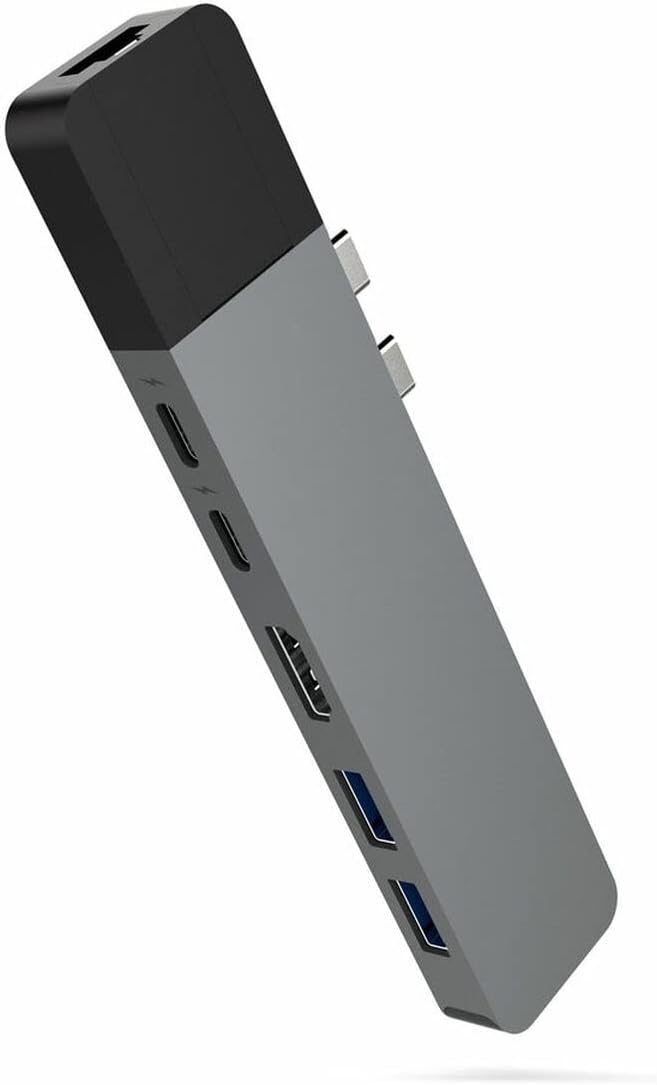 HyperDrive USB-C Hub, 6-in-2 Aluminum Duo Type C Adapter with Gigabit Ethernet, 100 W Power Supply, 40 Gb/s USBC, 2 USB-A 3.0, 4K HDMI, Thunderbolt 3 Dock for MacBook Pro 2020 2019, Gray