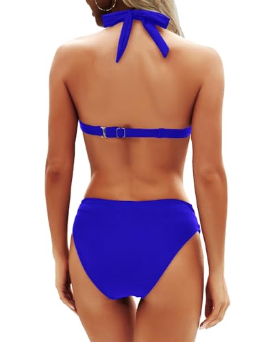 Image of Yonique Women Two Piece Bathing Suits Push Up Bikini Set Halter Swimsuit Vintage Swimwear