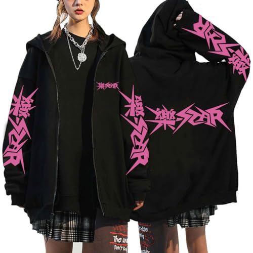 Flyself Kpop 樂-Star Rockstar Kapuzenpullover Herren Damen Y2K E-Girl Zip Up Hoodies Sweatshirts Pullover Casual Oberteile Harajuku Oversized Jacke BangChan Hyunjin Han Felix Seungmin I.N